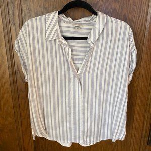 Blue & White Striped Collared Short Sleeve Tunic S